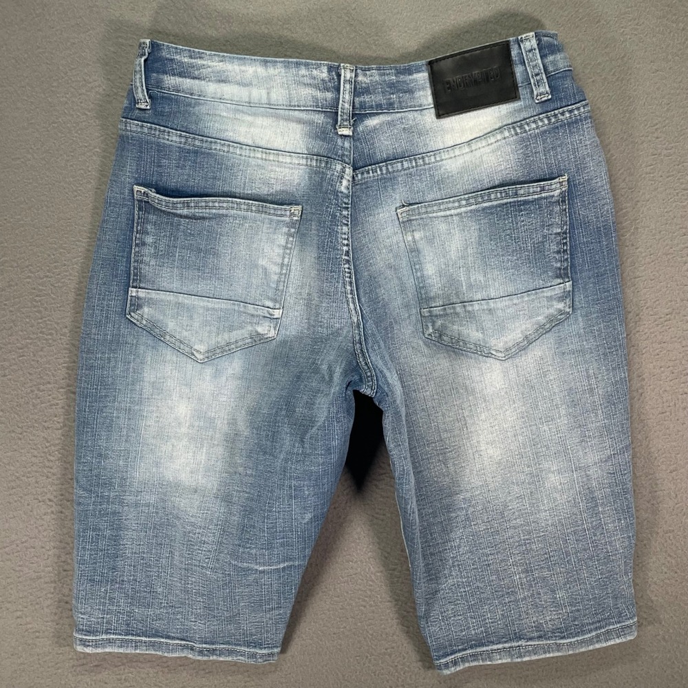 Encrypted Men's Distressed Denim Shorts Size 32 Light Wash Stretch Biker Y2K - Picture 2 of 11